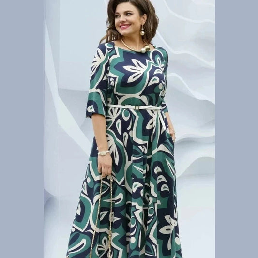 Karališka laisva suknelė su kišenėmis ir dirželiu