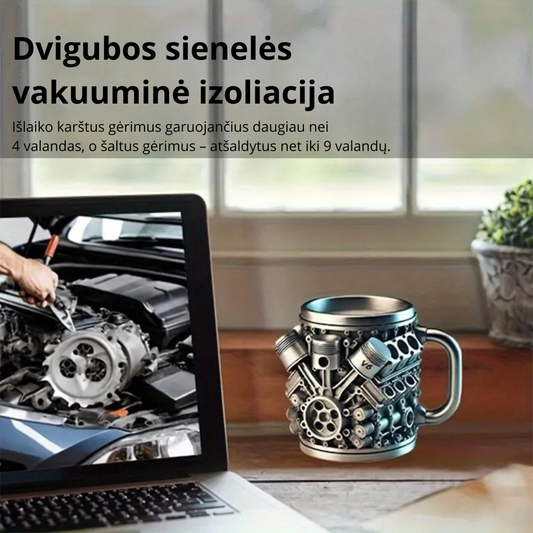 Išskirtinio dizaino kavos puodelis su V6 / V8 variklio motyvu