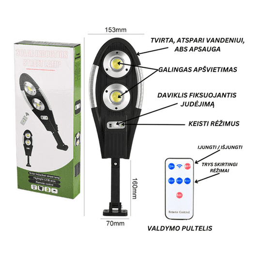 LED Lauko Šviestuvas su saulės baterijomis