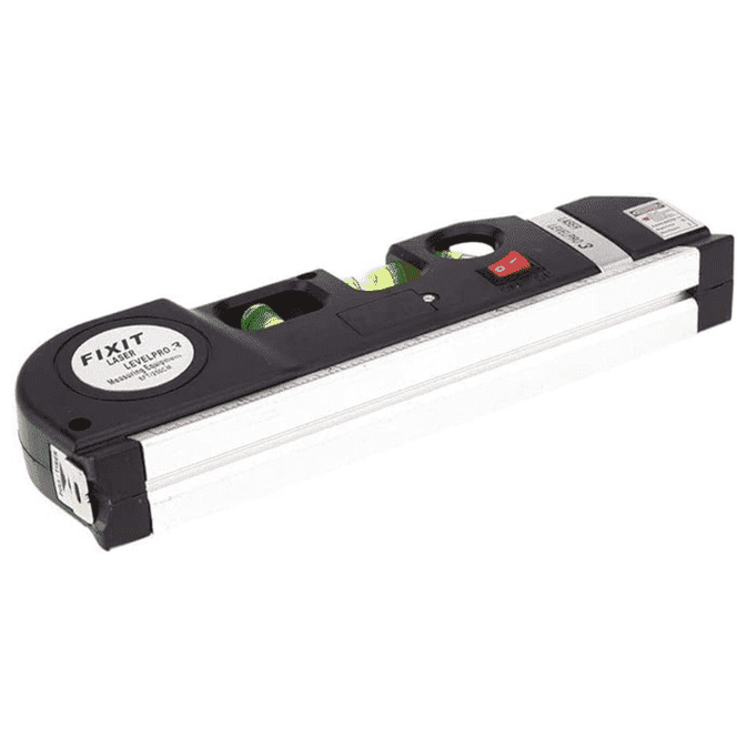 Daugiafunkcinė matavimo juosta su lazeriu ir gulsčiuku