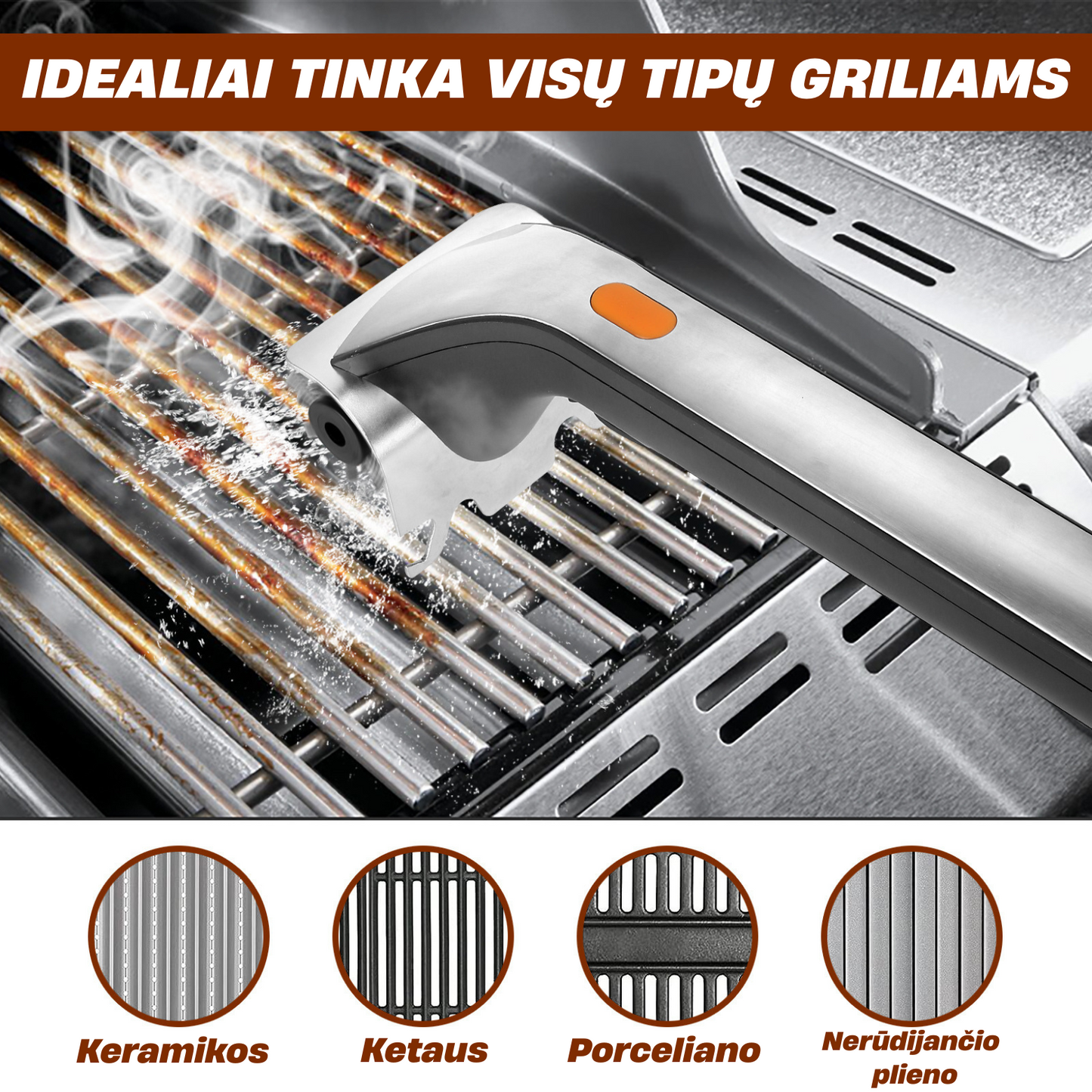 GrillPRO™ | Elektrinis griliaus garinis šepetys