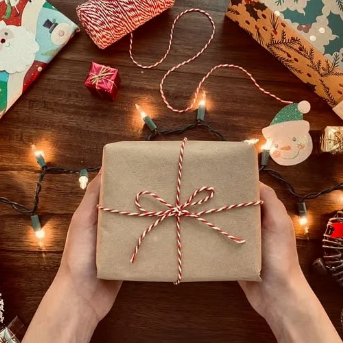 Sniego senis su žibintu ir elniu