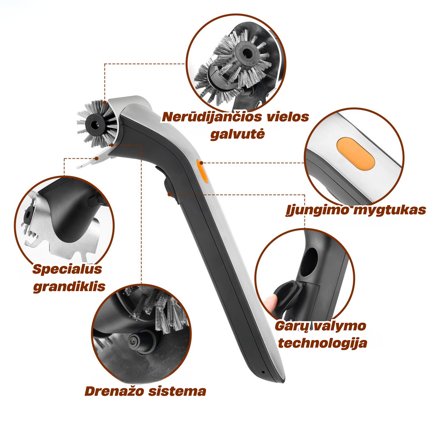 GrillPRO™ | Elektrinis griliaus garinis šepetys