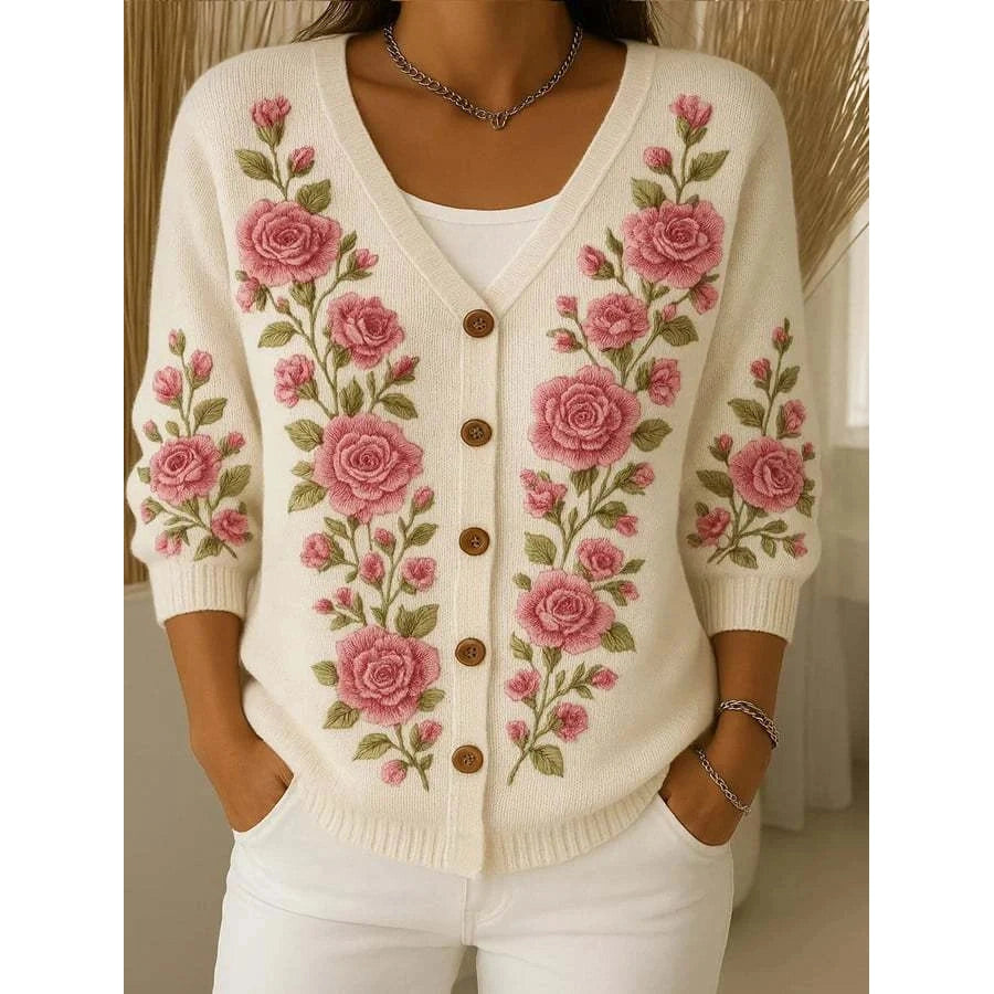 Švelnus Moteriškas gėlių puoštas kardiganas