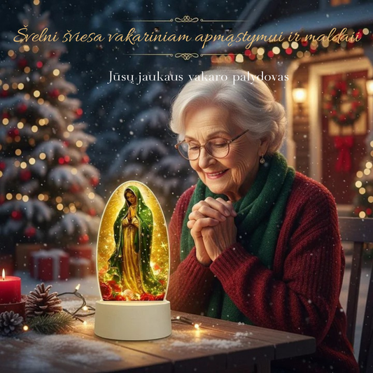 Dekoratyvinė šviesos lempa su šventosios atvaizdu