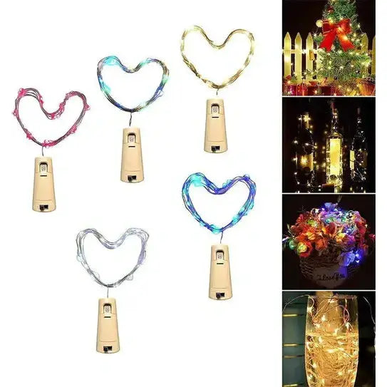 LED lempučių dekoracija su butelio kamščiu