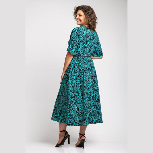 Raštuota suknelė su dirželiu