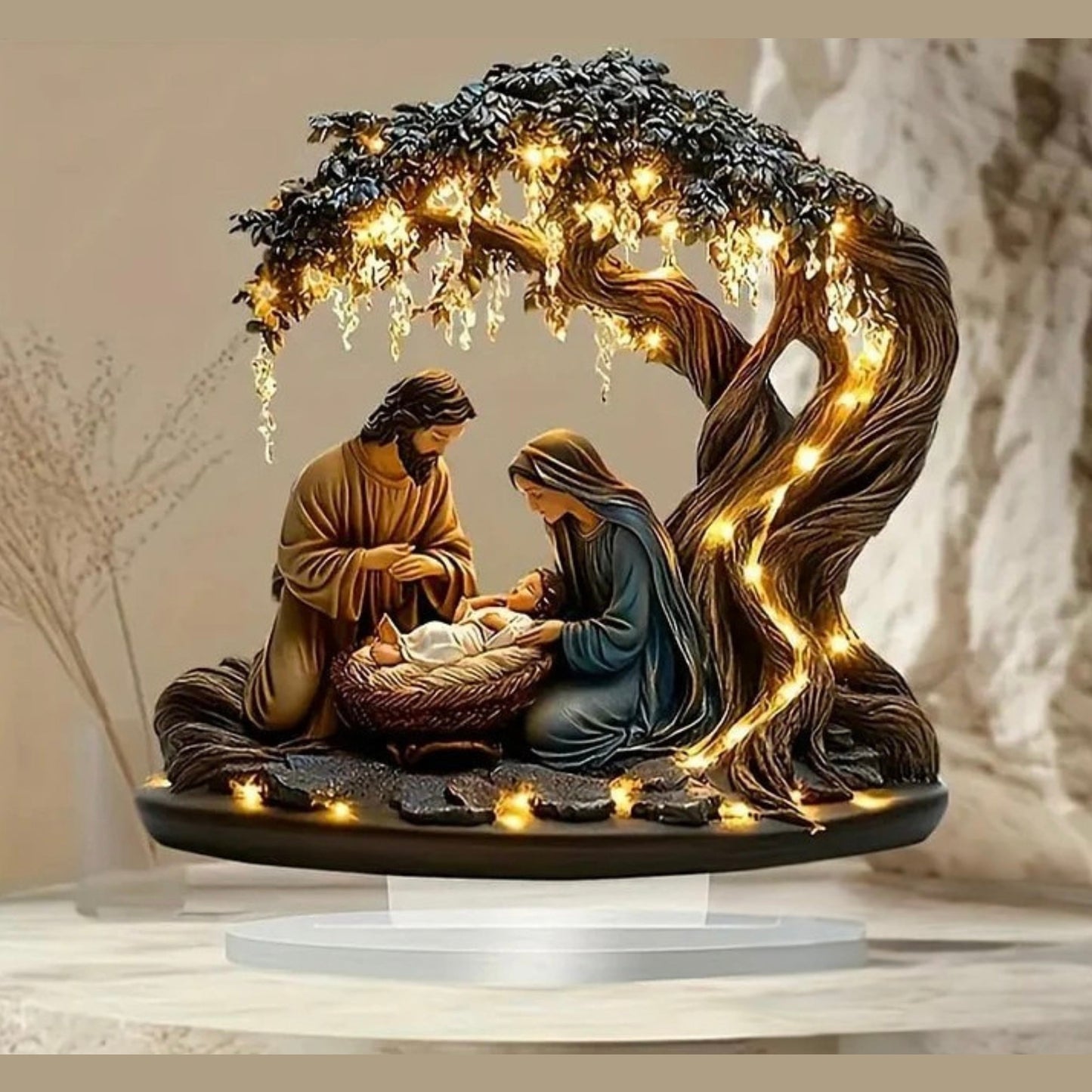 Kalėdinė Jėzaus gimimo dekoracija su šviesomis
