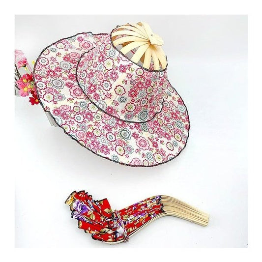 Sulankstoma bambukinė skrybėlė su gėlėmis