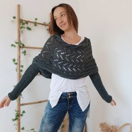 Leya™ | Megzta Moteriška skraistė su rankovėmis