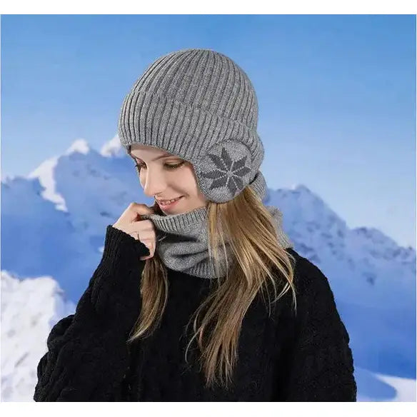 Šilta žieminė kepurė su šaliku