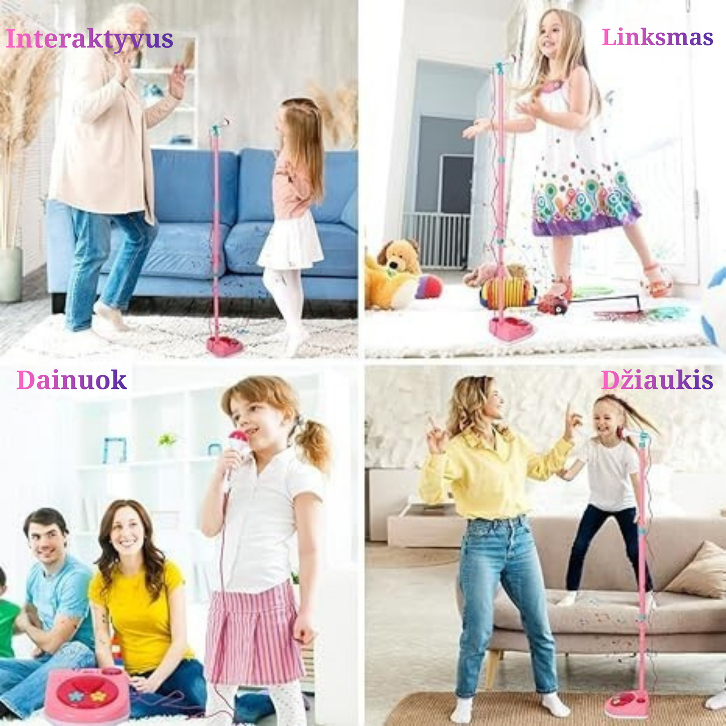 Vaikiškas mikrofonas su stovu ir šviesomis