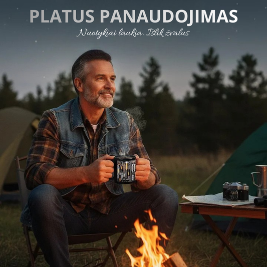 Keraminis puodelis mechanikui su įrankių dizainu