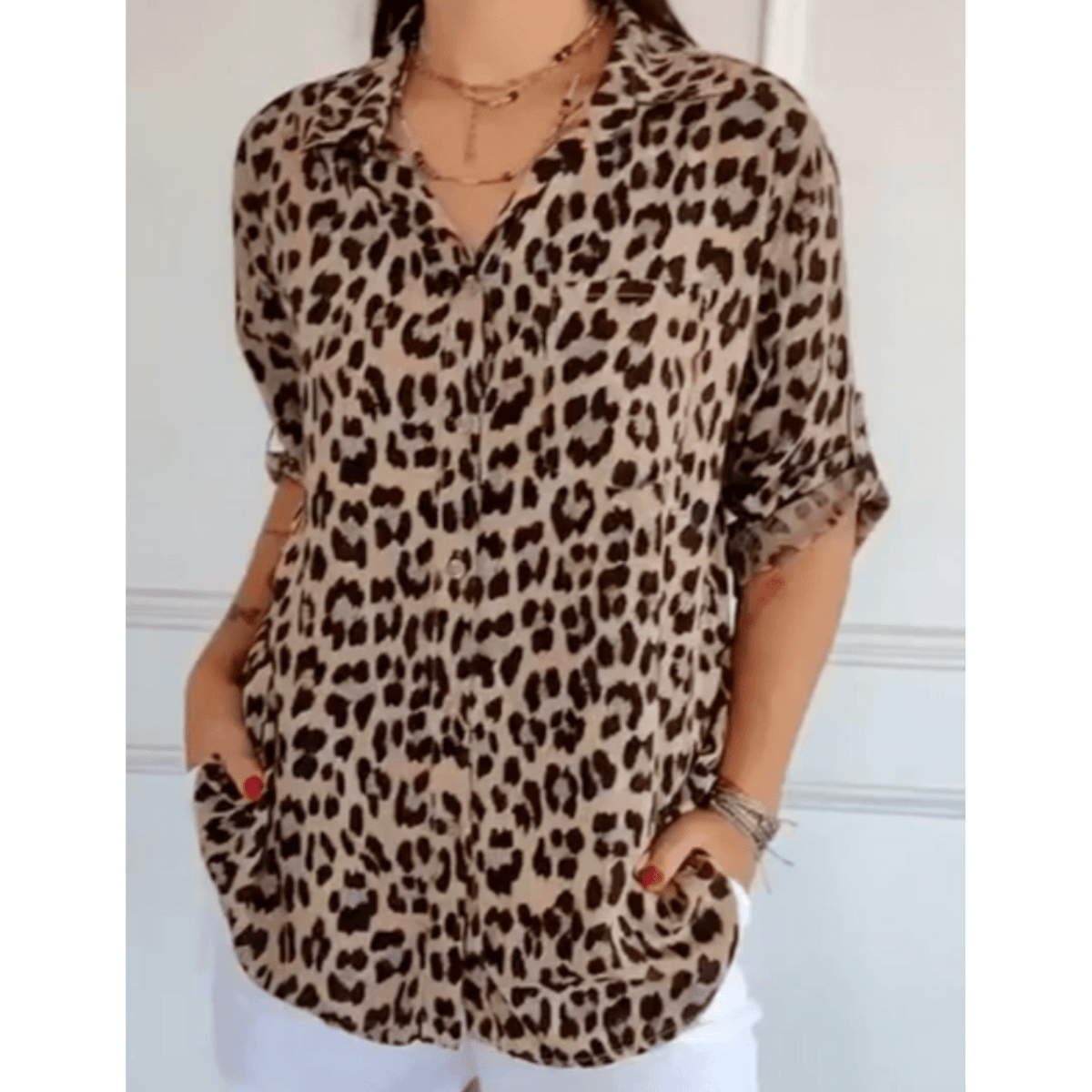 Leopardo rašto Moteriški marškinėliai