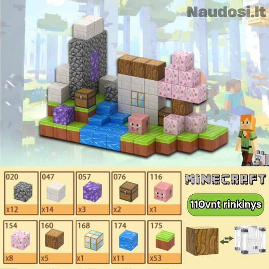 MINECRAFT | Magnetinių blokų rinkinys + dovana