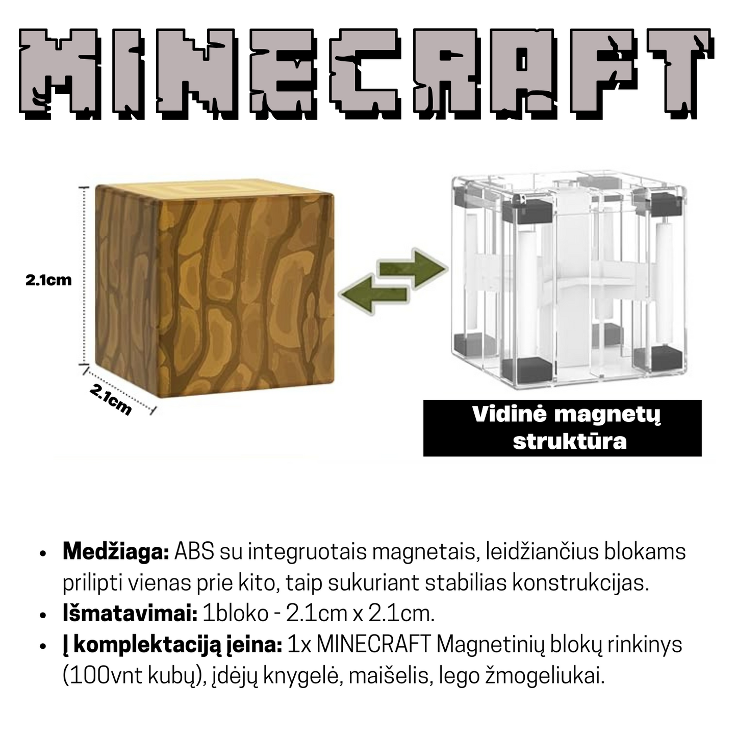 MINECRAFT | Magnetinių blokų rinkinys + dovana