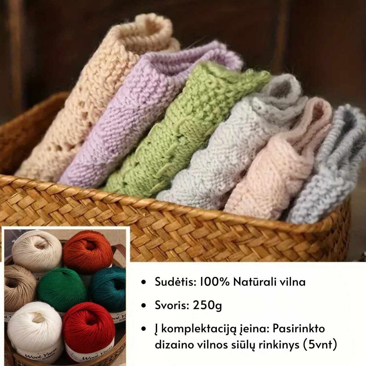 "Premium Wool" - Natūralios vilnos siūlų rinkinys