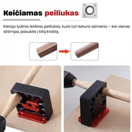 Reguliuojamas frezavimo komplektas apvaliems mediniams strypams