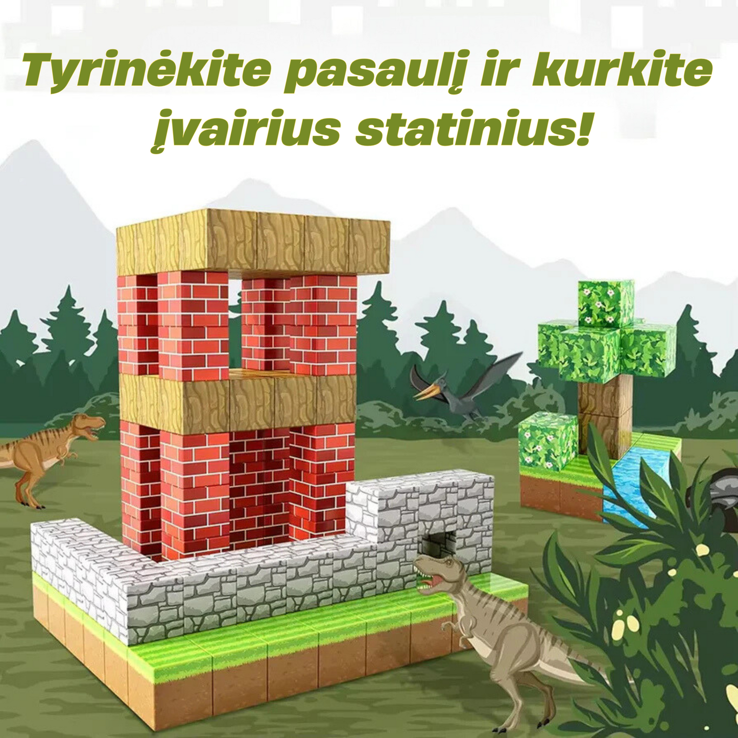 MINECRAFT | Magnetinių blokų rinkinys + dovana