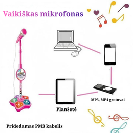 Vaikiškas mikrofonas su stovu ir šviesomis