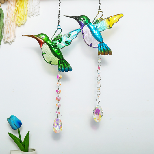 Rankų darbo vitražinės kolibrių dekoracijos (2vnt)