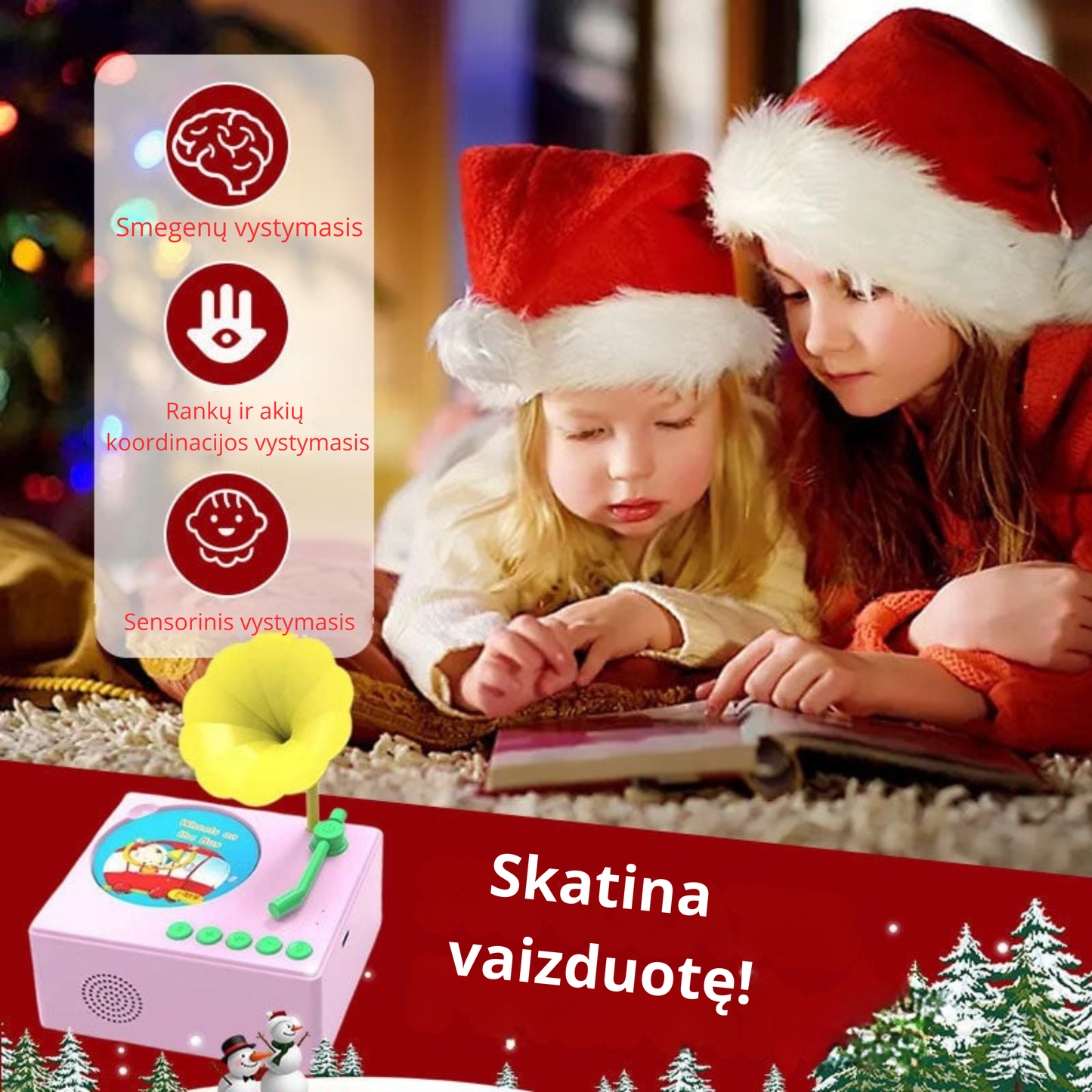 Vaikiškas fonografas su pasakojimų kortelėmis