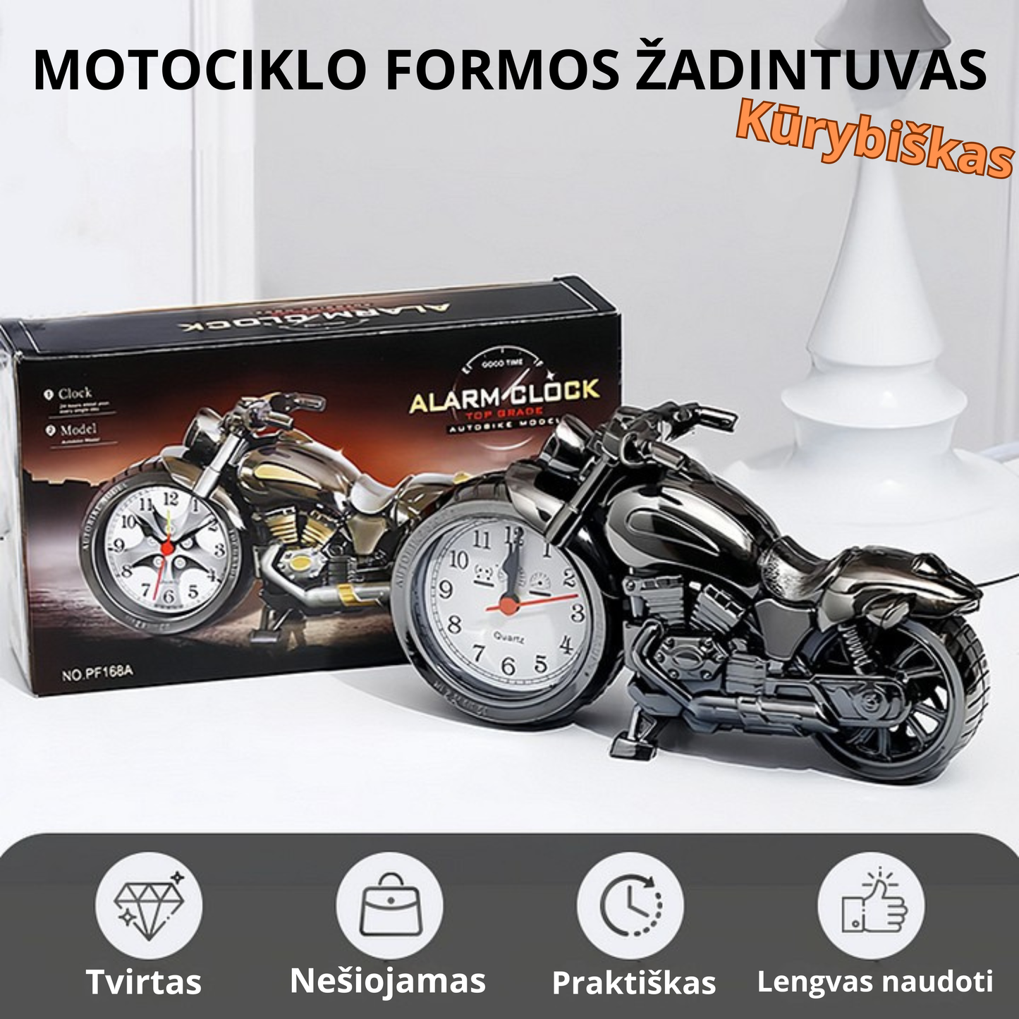 Motociklo formos žadintuvas – laikrodis