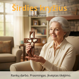 Medinė sieninė dekoracija – kryžius su širdimi