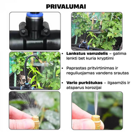 Automatinė laistymo sistema su 360° reguliuojamais ir lankstomais purkštukais