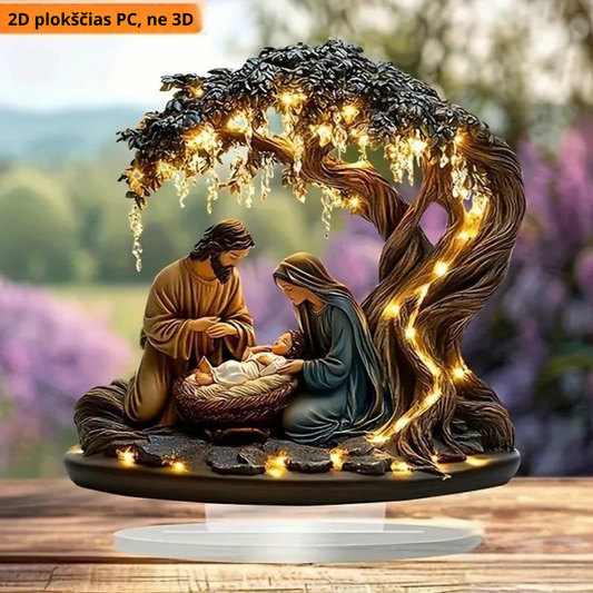 Kalėdinė Jėzaus gimimo dekoracija su šviesomis