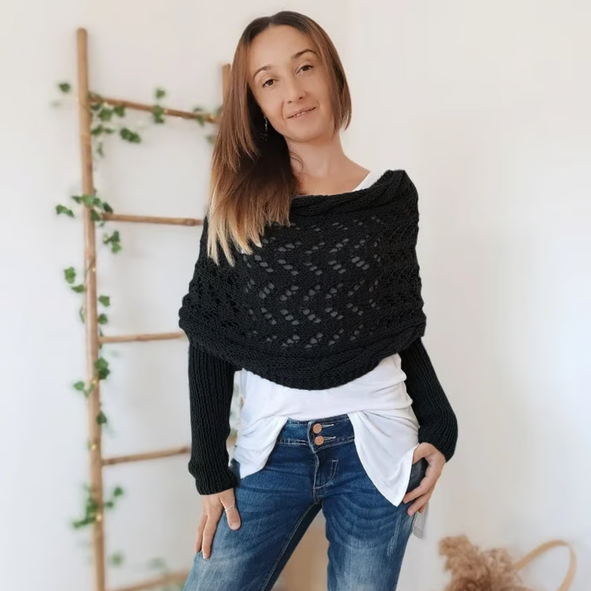 Leya™ | Megzta Moteriška skraistė su rankovėmis