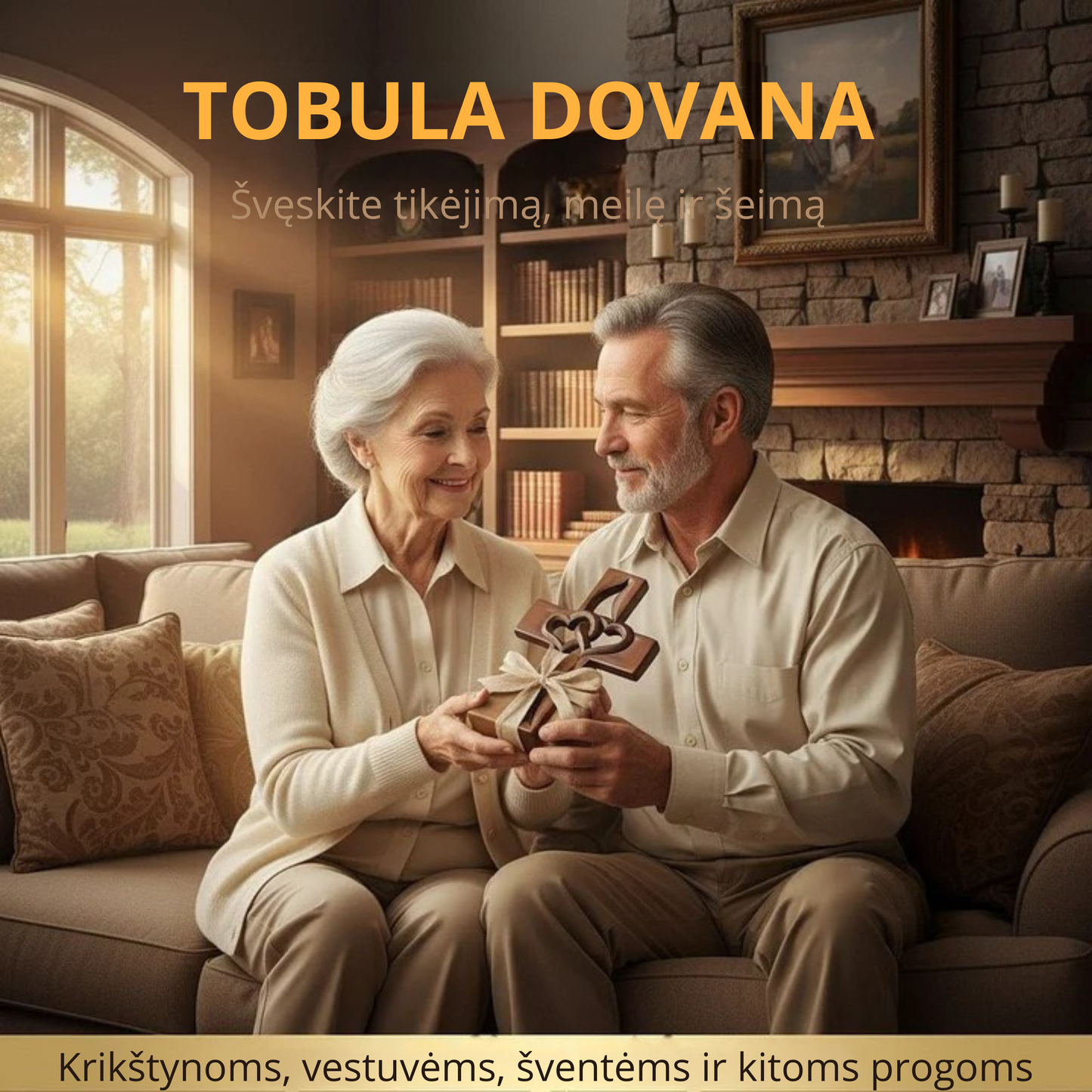 Medinė sieninė dekoracija – kryžius su širdimi