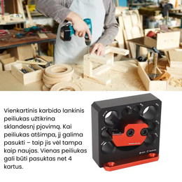 Reguliuojamas frezavimo komplektas apvaliems mediniams strypams