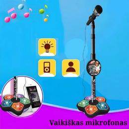 Vaikiškas mikrofonas su stovu ir šviesomis