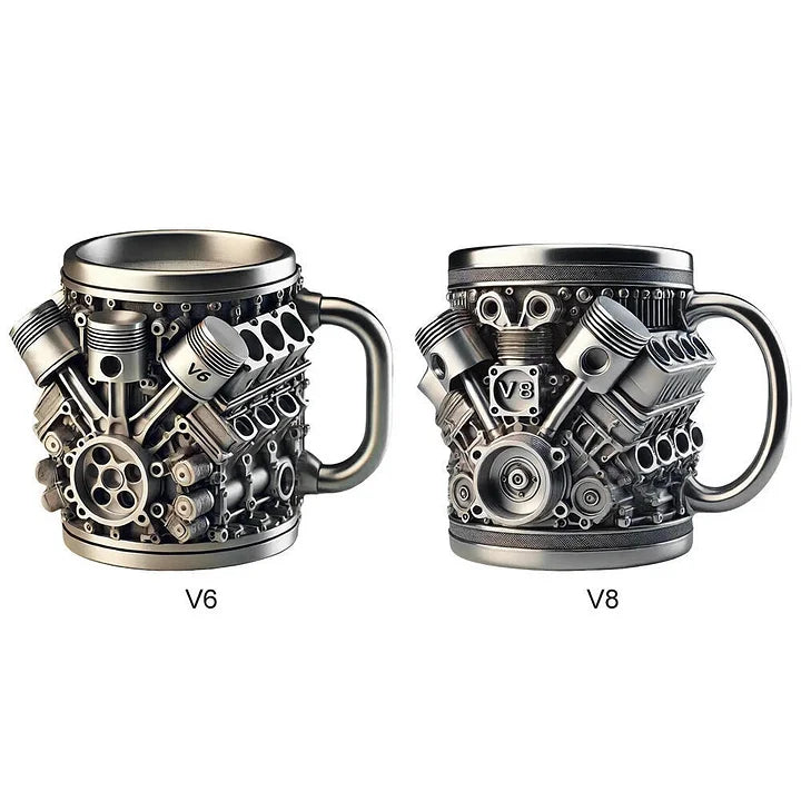 Išskirtinio dizaino kavos puodelis su V6 / V8 variklio motyvu