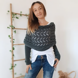 Leya™ | Megzta Moteriška skraistė su rankovėmis