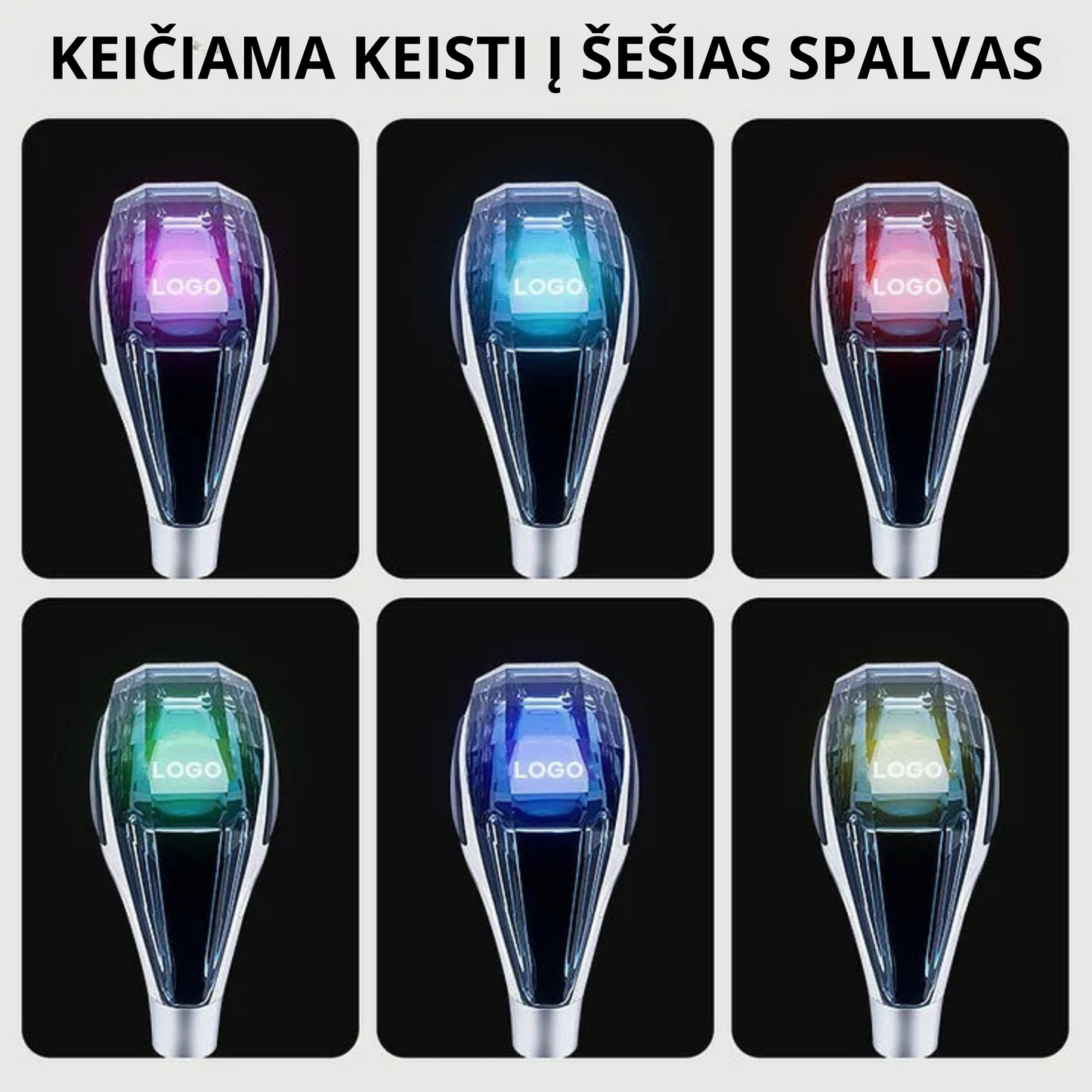 Šviečianti kristalinė pavarų svirties rankenėlė