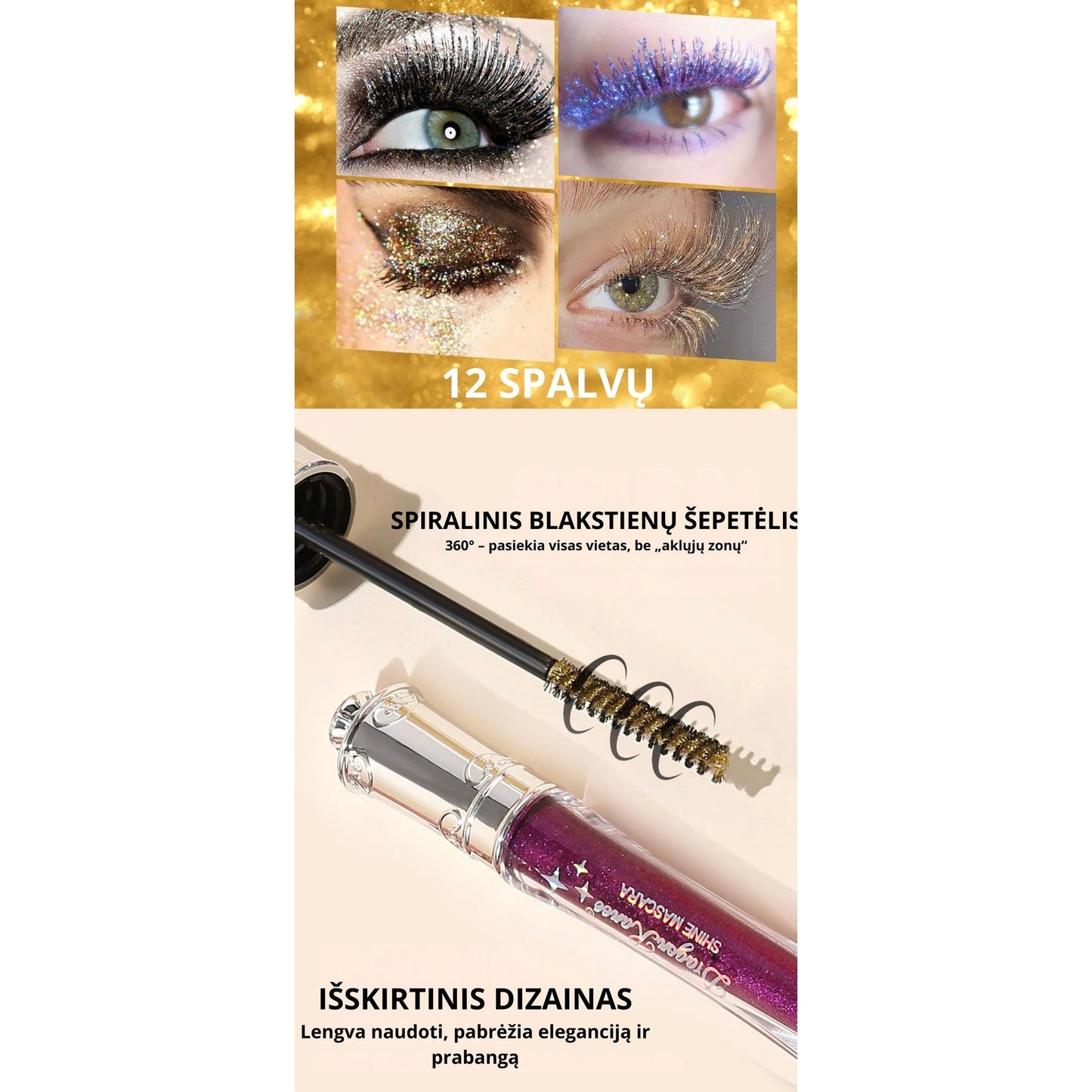 Vandeniui atsparus blizgus tušas blakstienoms