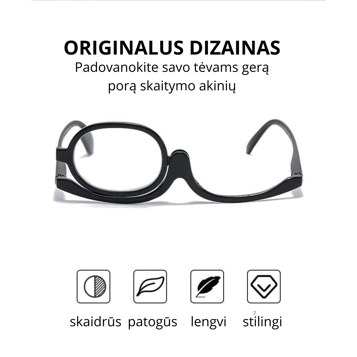 Akiniai makiažui su pasukama lęšio sistema