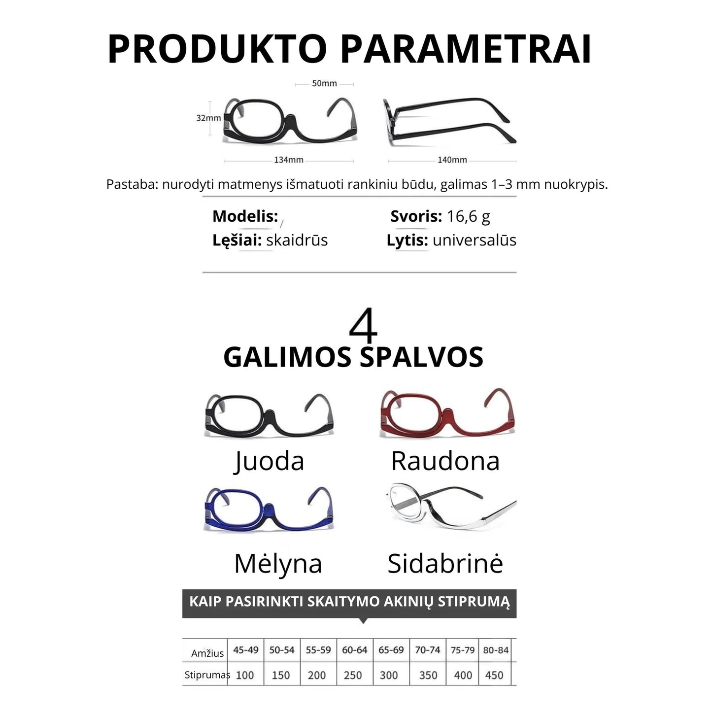 Akiniai makiažui su pasukama lęšio sistema