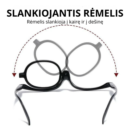 Akiniai makiažui su pasukama lęšio sistema