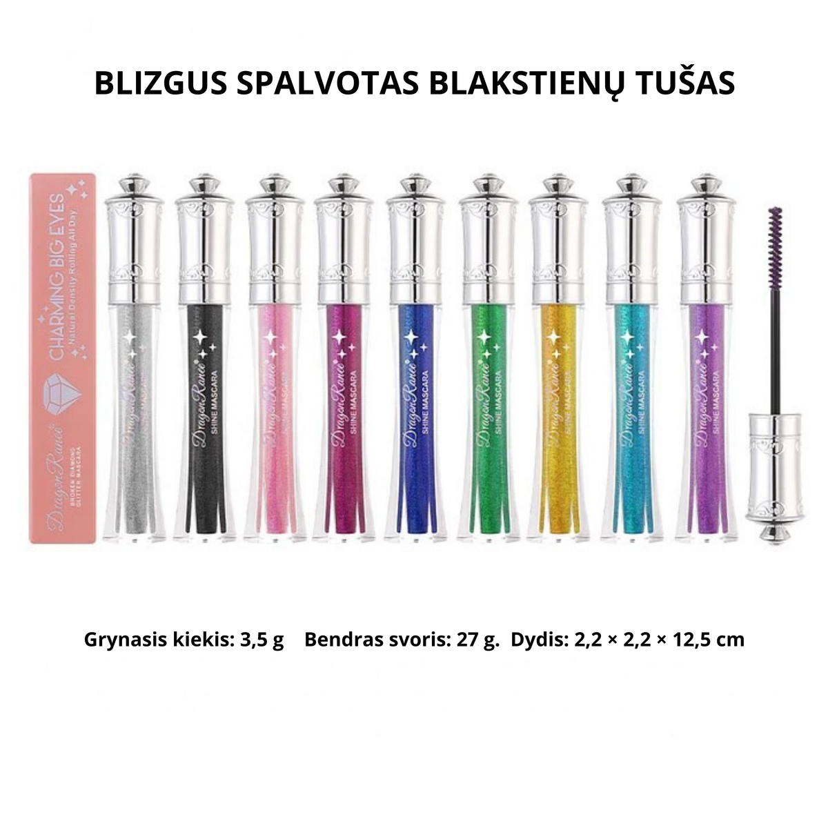 Vandeniui atsparus blizgus tušas blakstienoms