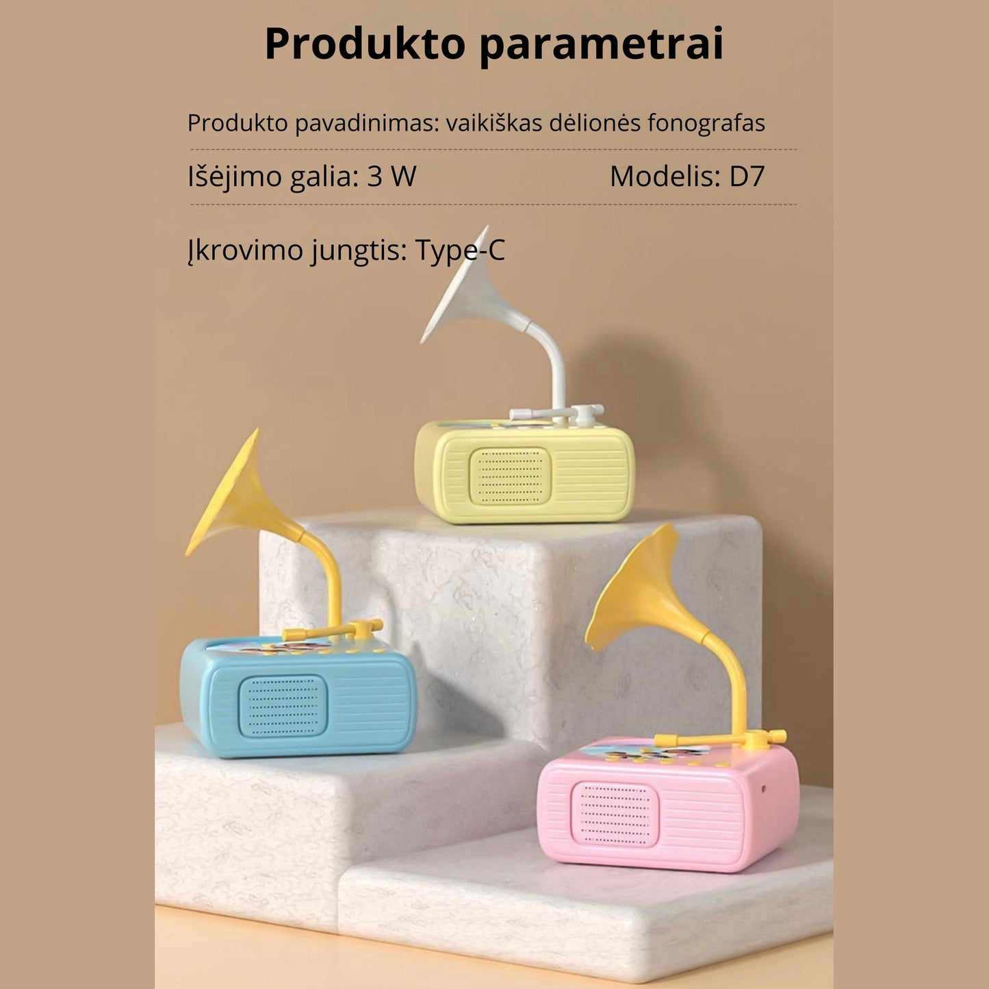 Vaikiškas fonografas su pasakojimų kortelėmis