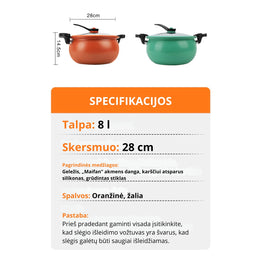 Talpus žemo slėgio puodas greitam maisto ruošimui 8L