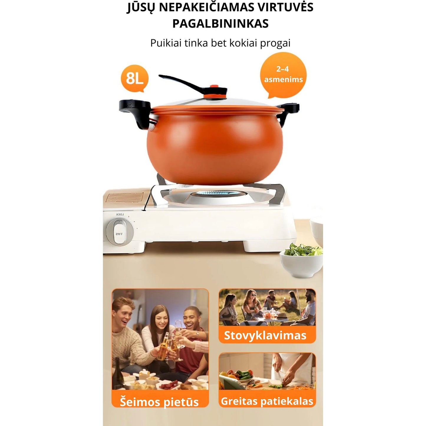 Talpus žemo slėgio puodas greitam maisto ruošimui 8L
