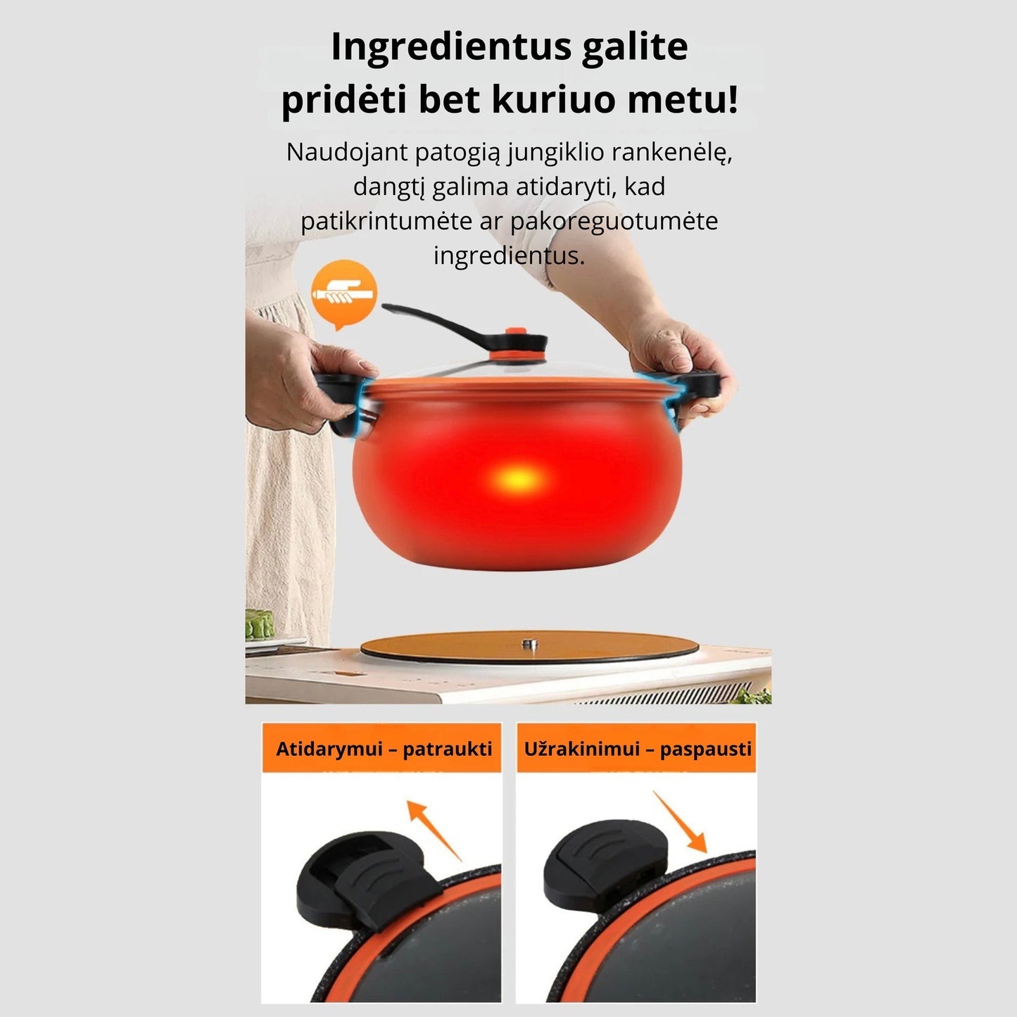 Talpus žemo slėgio puodas greitam maisto ruošimui 8L