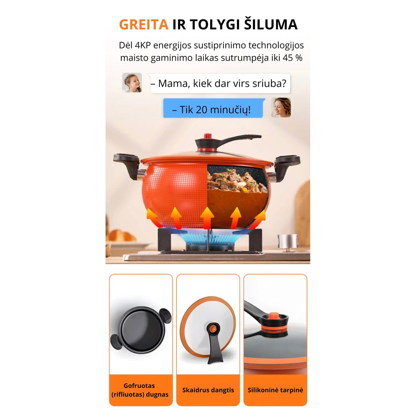 Talpus žemo slėgio puodas greitam maisto ruošimui 8L