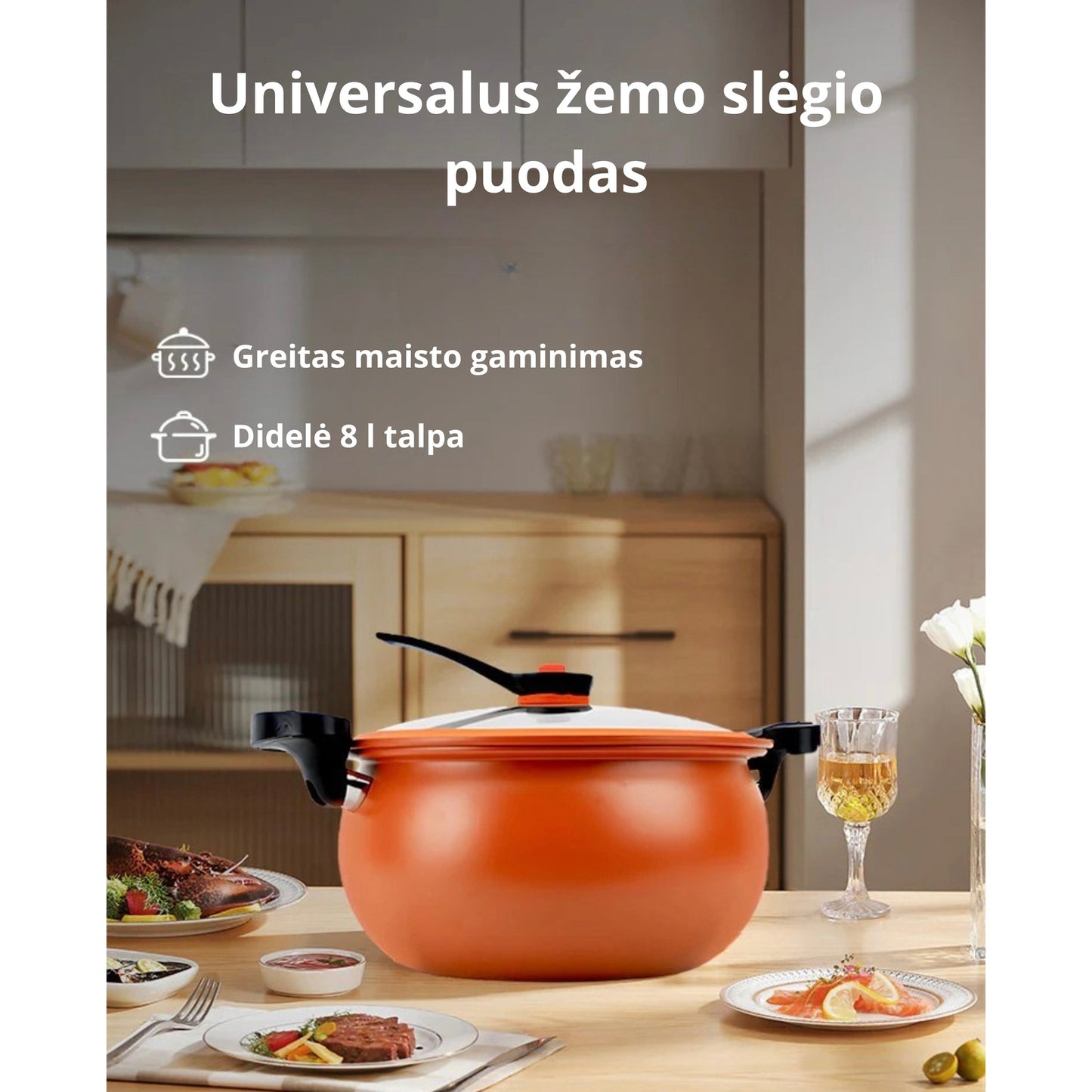 Talpus žemo slėgio puodas greitam maisto ruošimui 8L
