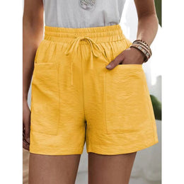 Lininiai moteriški šortai su kišenėmis