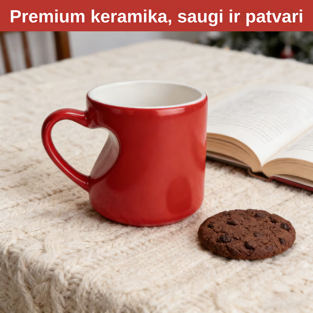 Magiškas keraminis puodelis keičiantis spalvą su širdelės formos rankena